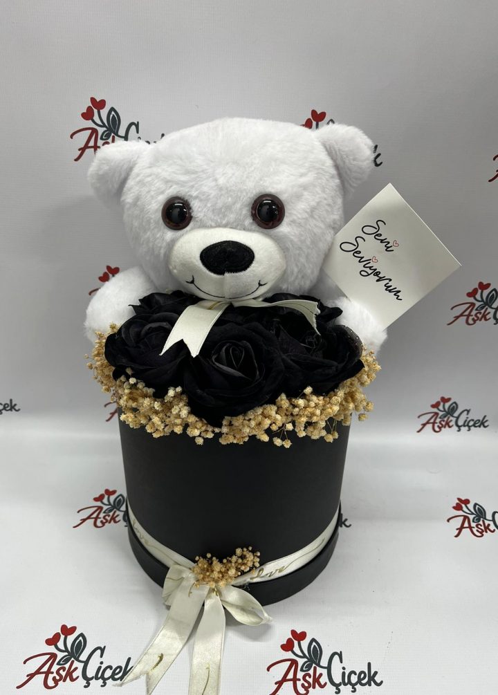 Ayıcıklı Siyah Yapay Gül