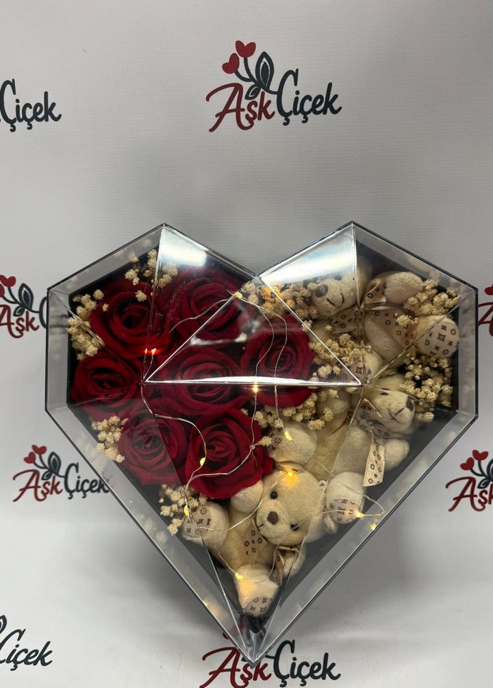 Kalpli Kırmızı Kutu Yapay Gül