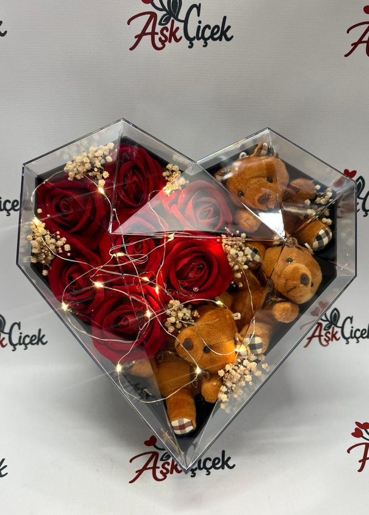 Kalpli Kırmızı Kutu Yapay Gül